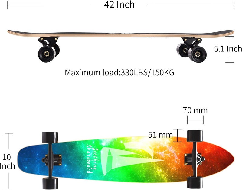 Seething 42 Inch Longboard Skateboard Complete Cruiser Pintail,The Original Artisan Maple Skateboard Cruiser Pintail for Cruising, Carving, Free-Style and Downhill - Image 2